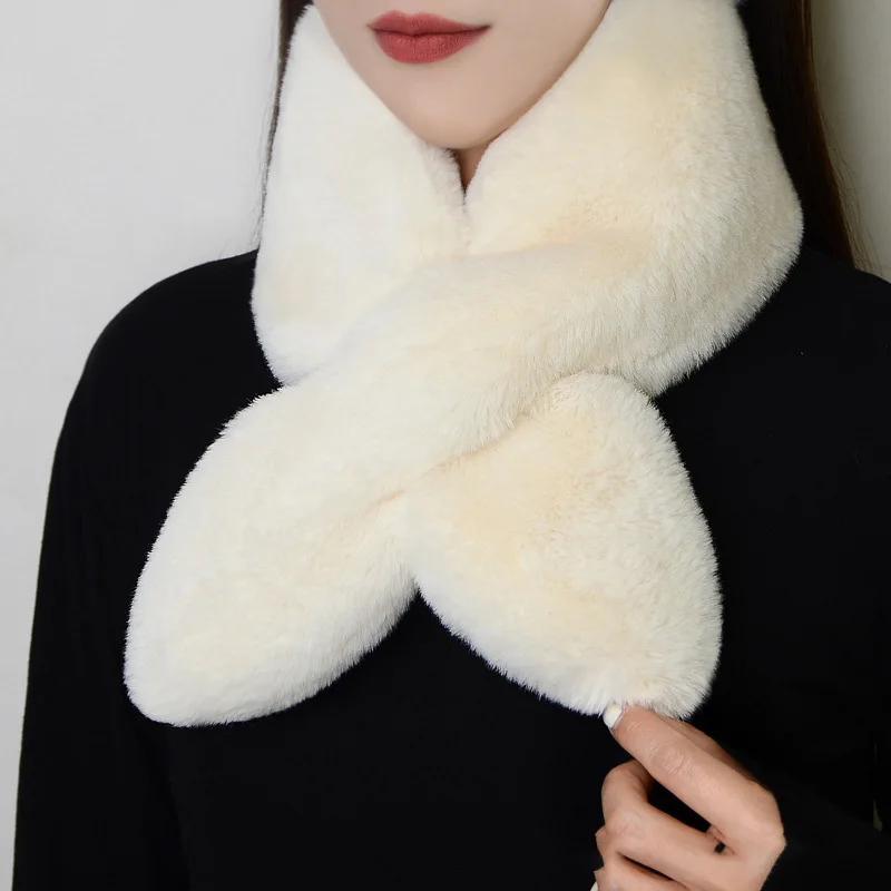 Fashion Faux Rabbit Fur Shawl Cross Scarf Collar Winter Thicken Collars Scarves Neck Cover Women Luxury Neck Warmer Scarf