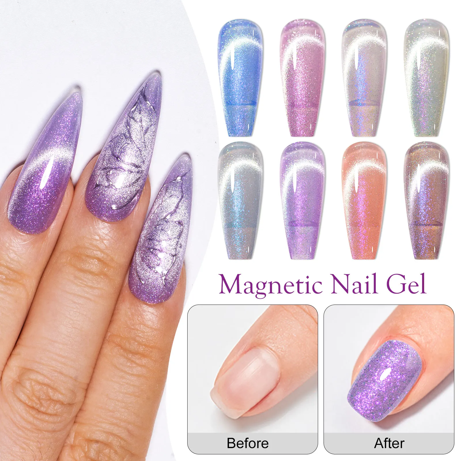 8 قطعة إثارة القط المغناطيسي جل عدة معطف فوقي بريق أورورا المغناطيسي هلام طلاء الأظافر شبه دائم الأشعة فوق البنفسجية الورنيش مجموعة مع المغناطيس #3