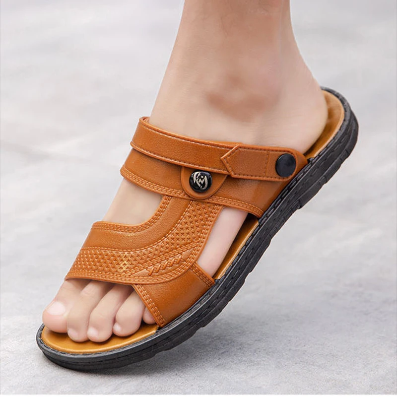 Sandalias de cuero de talla grande para hombre, zapatos clásicos de verano, zapatillas suaves, calzado romano cómodo para caminar al aire libre