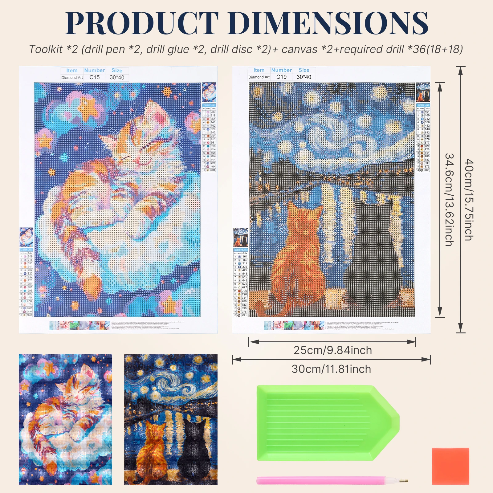Cat Diamonds Painting Waterproof Canvas Diamond Art Painting Kit Full Drill DIY Starry Night Diamond Art Set for Home Decoration