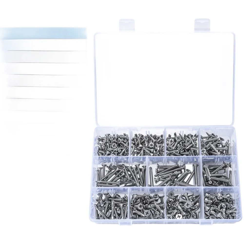 

440 шт. саморезов из нержавеющей стали 410 с плоской головкой и крестообразным шлицем, самонарезающие винты для дерева и металла