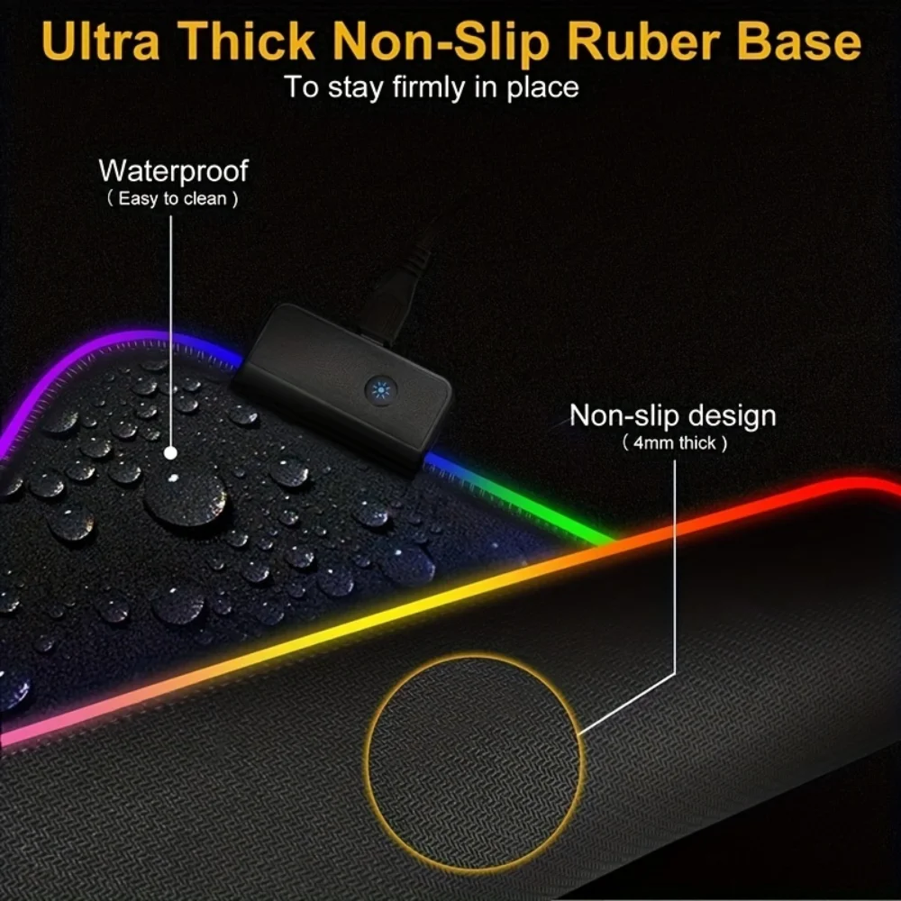 8 Lighting Modes RGB Ergonomic Mouse Pad Gaming Mouse Pad Smooth Surface and Non-slip Rubber Base for Computer, Office and Home