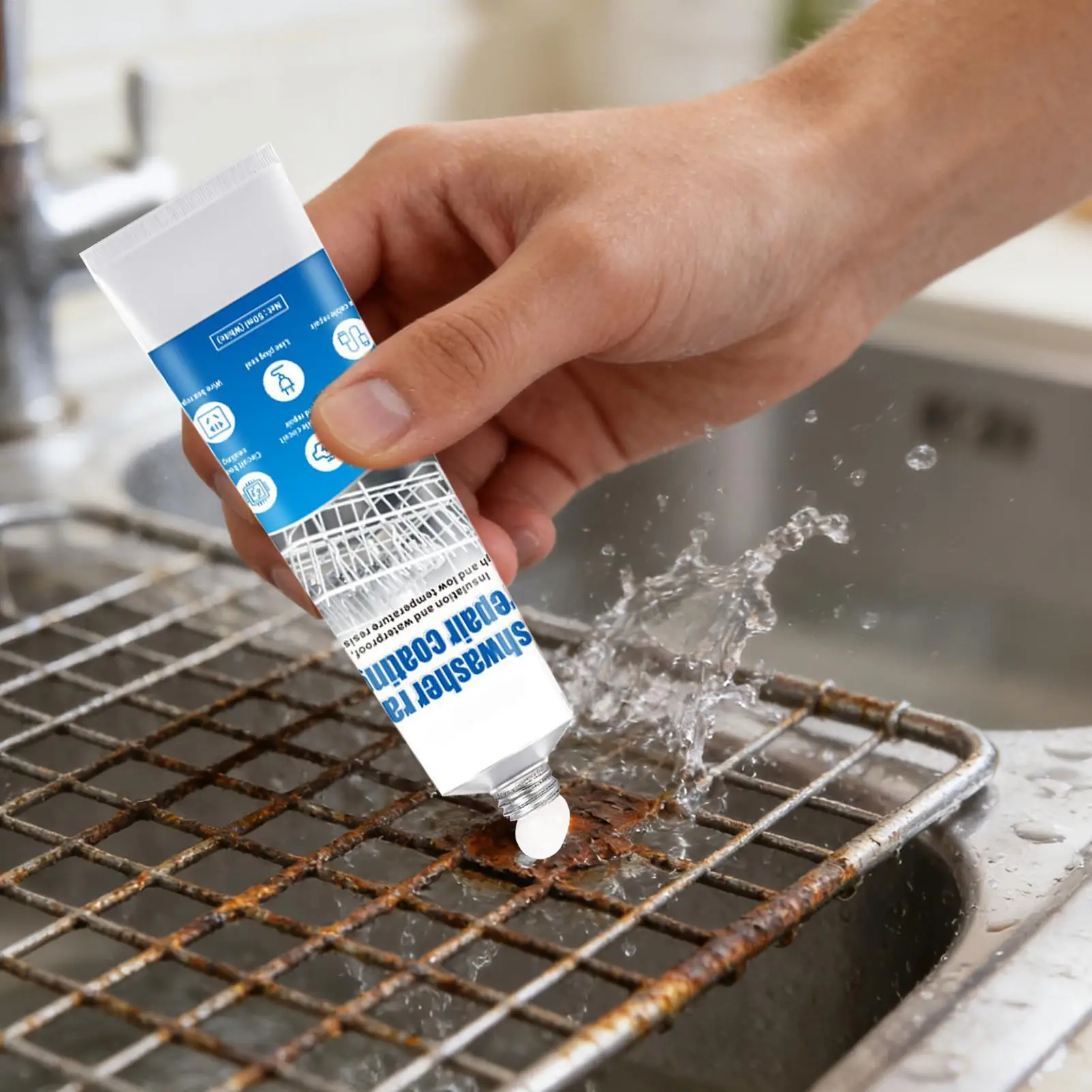 50ml Dishwasher Rack Repair Coating Rustproof Sealant For Wire Basket, Anti-Rust T ouch Up Paint With Scraper & Tip Kit