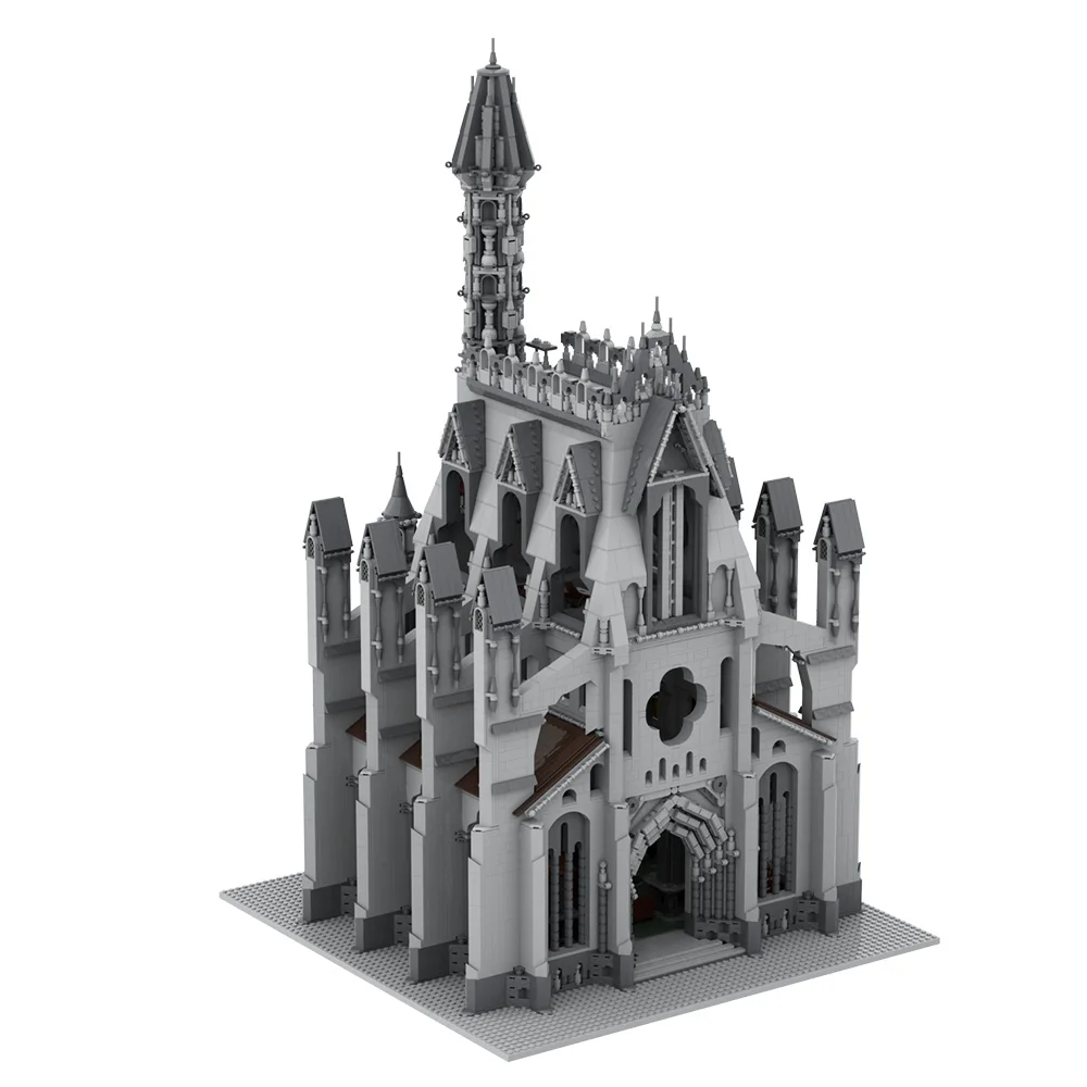 MOC Katedra Wielkiego Twarzy Klocki Model Średniowieczna Architektura Kościoła Widok Ulicy Cegły Zabawki do Składania Prezenty dla Dzieci