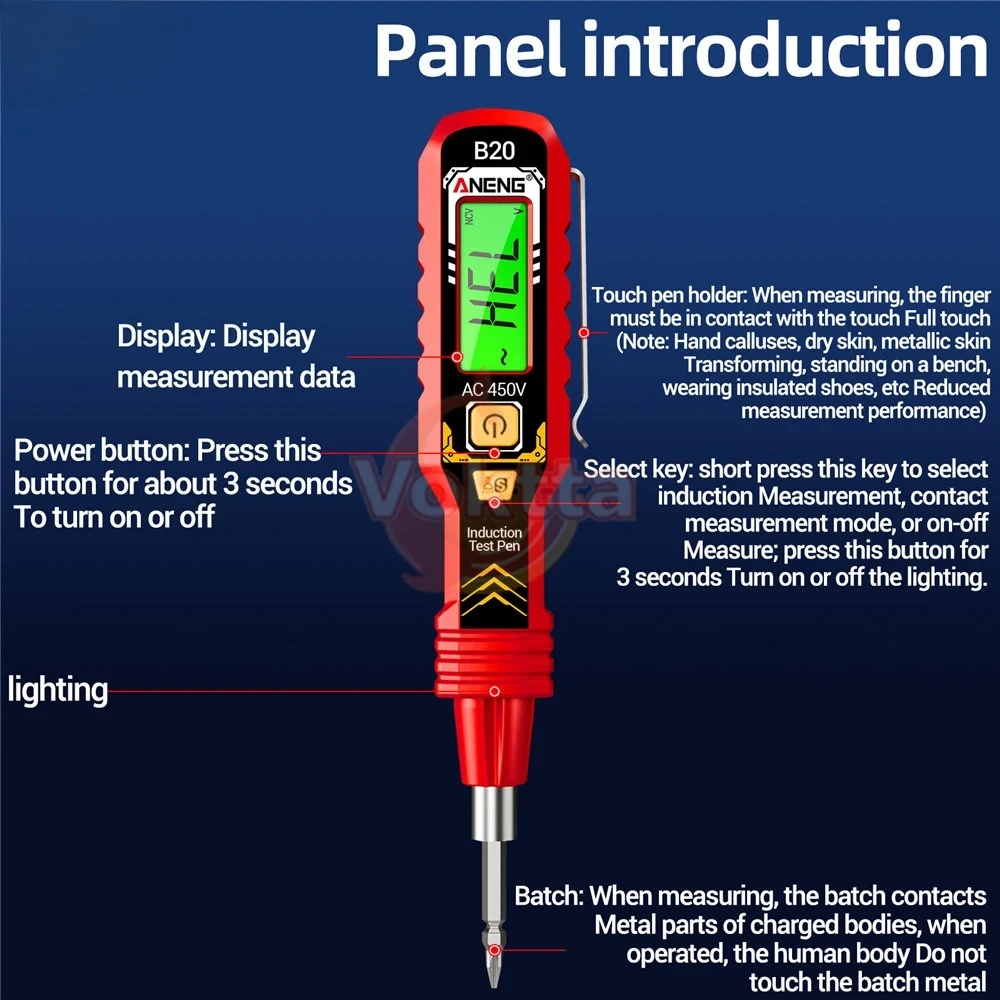 B20 Voltage Tester Pen AC/DC Electrical Induction Test Pencil Buzzer Alarm Voltage Detector Breakpoint Finder Diagnostic Tools