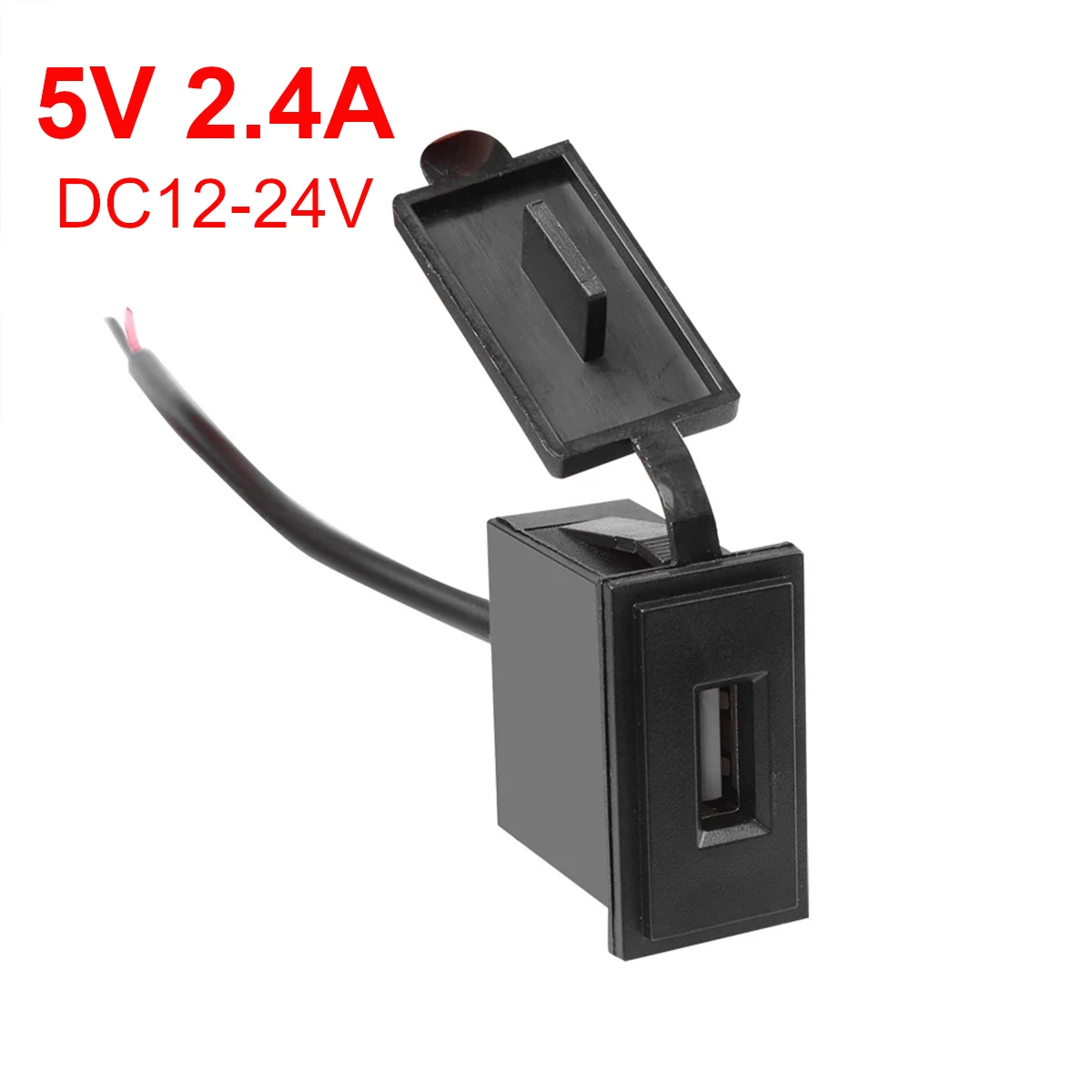 Car Charger 2.4A Adapter Single USB Square Shape Waterproof 12V 24V Soacket Power Adapter Switch Cigarette Lighter For Car