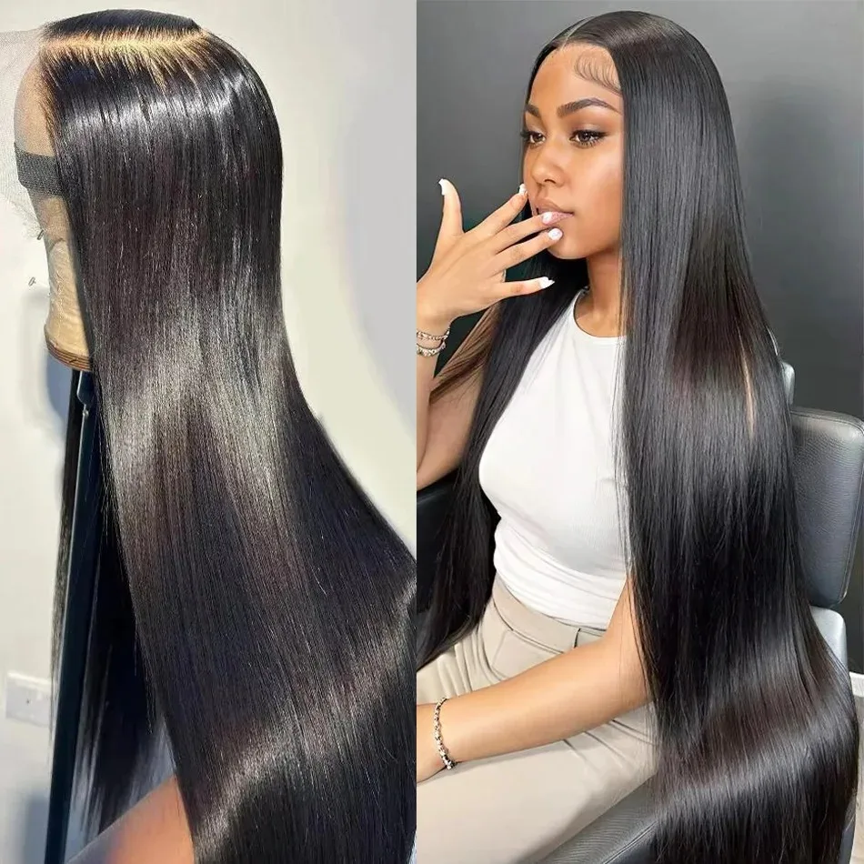 

200 Density HD Transparent Straight Lace Frontal Human Hair Wig 5x5 Glueless PrePlucked For Black Women 30 Inch Lace Front Wig