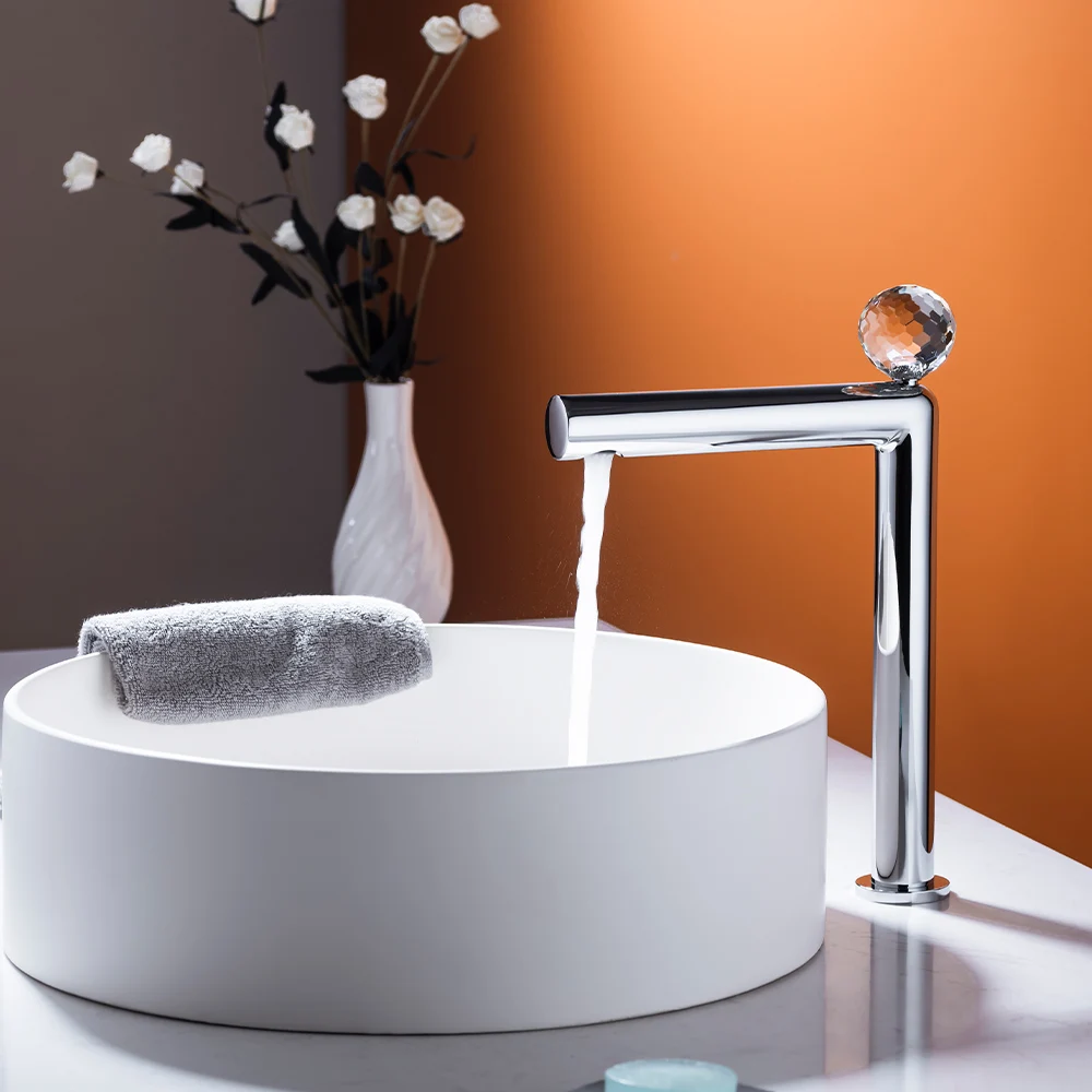 SKOWLL Hot and Cold Crystal Ball Latest Fashion Bathroom Sink Faucet, Brass Sink Faucet, Deck Mounted Sink Mixer Faucet, Water F