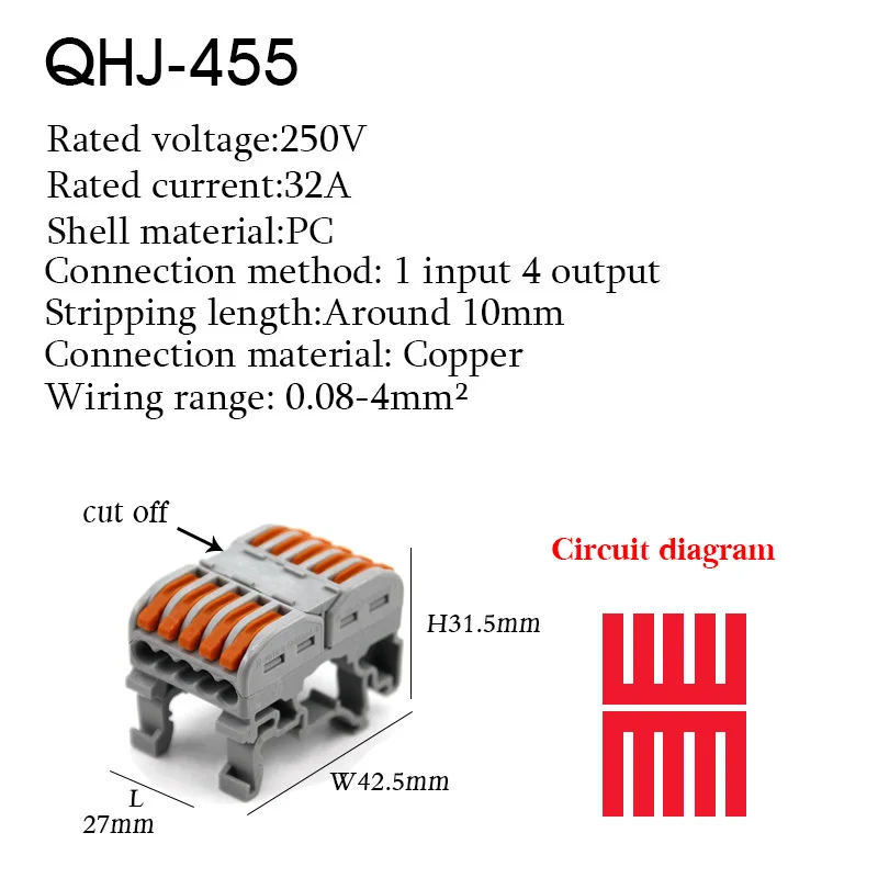 Picture 5: Wire Electrical Din Rail Connector Cut Off Type Fast Universal Compact Conductor Wiring Cable Connector Push-in Terminal Block 3