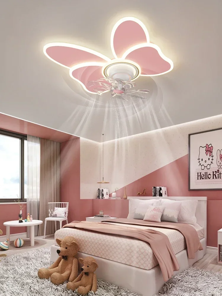 Children's Room Fan Light Nordic Children's Fun Bow Light Girl's Room Shake Head Silent Electric Fan LED Light Ceiling Light220V
