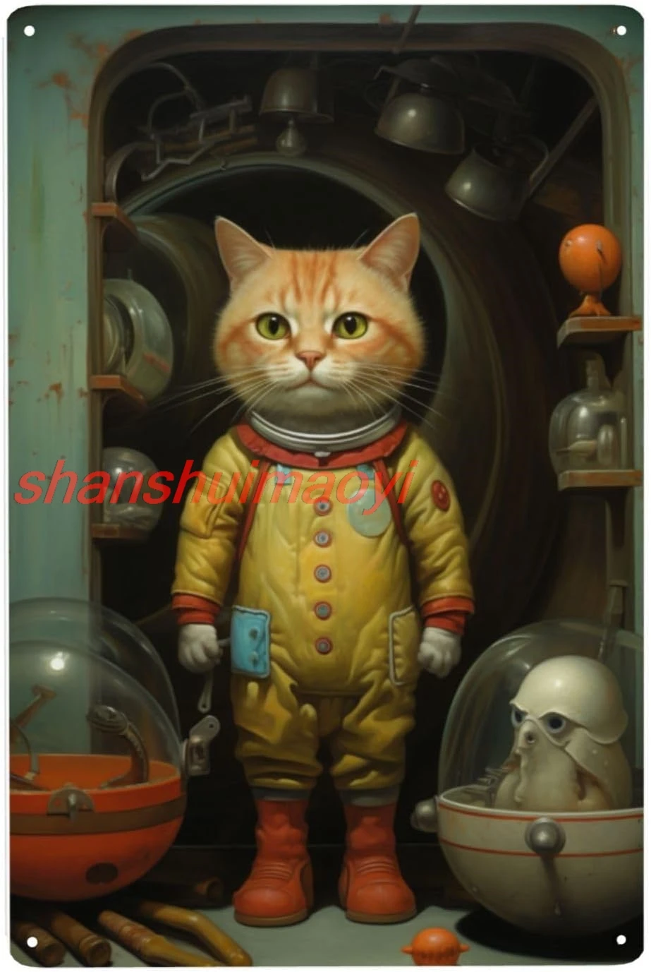 Whimsical Astronaut Cat Metal Wall Art Retro Sci-Fi Tin Sign,Cosmic Explorer Feline Decor,Indoor Outdoor Space Theme,Un sha sign
