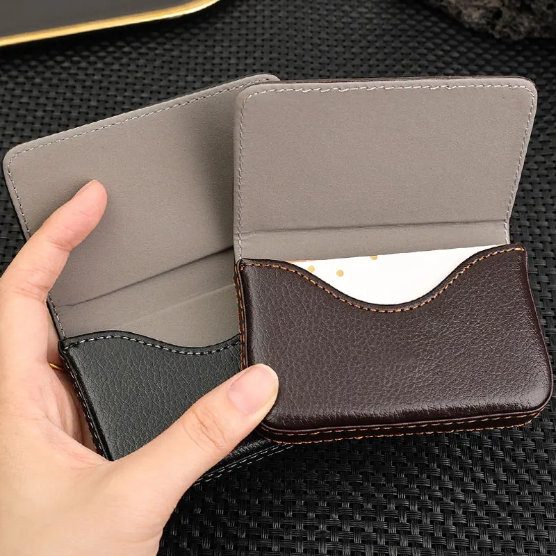 حامل بطاقات عالي الجودة من جلد البولي يوريثان مخيط الحجم لزيارة بطاقات العمل مع غلق مغناطيسي للرجال والنساء #4