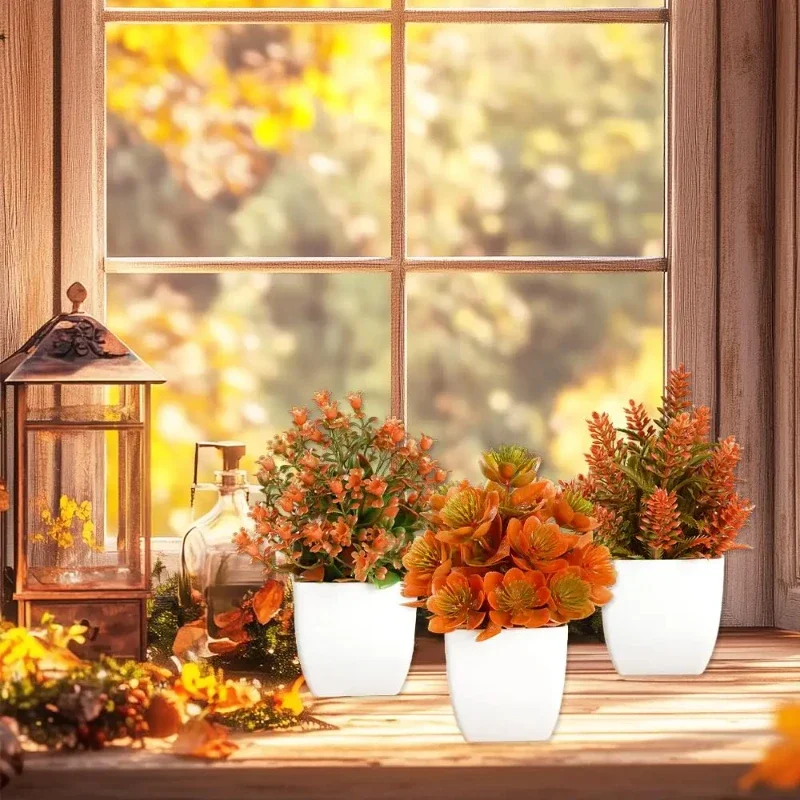 Hochwertige Künstliche Pflanzen Herbst-Topfpflanzen Mini-Ornamente Plastik-Kunstblumen im Topf für Zuhause Küche Zimmer Herbstfest