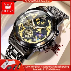 OLEVS 9947 Herenhorloge Luxe merk quartz horloge Roestvrij staal Waterdicht Skeletstijl 24 uur Dag Nacht Sport Herenklok