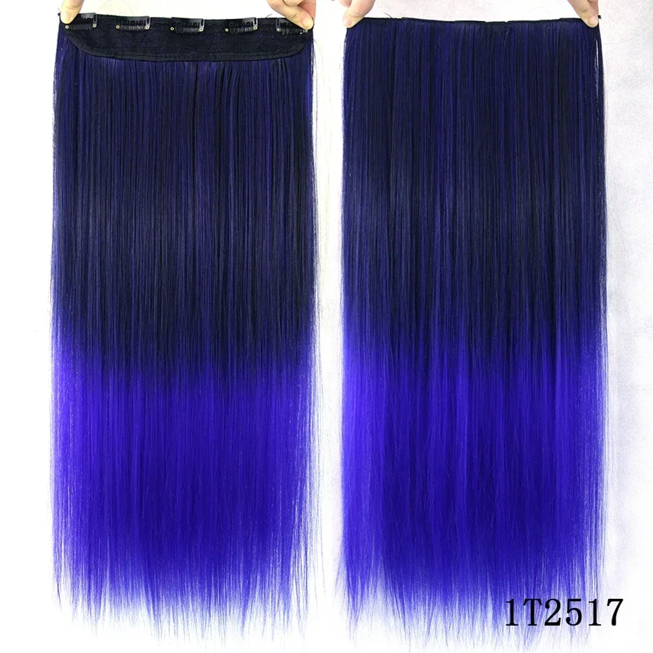 Extensions de Cheveux Synthétiques Lisses avec réinitialisation, Postiche Naturel, Bleu Ombré, 1 Pièce