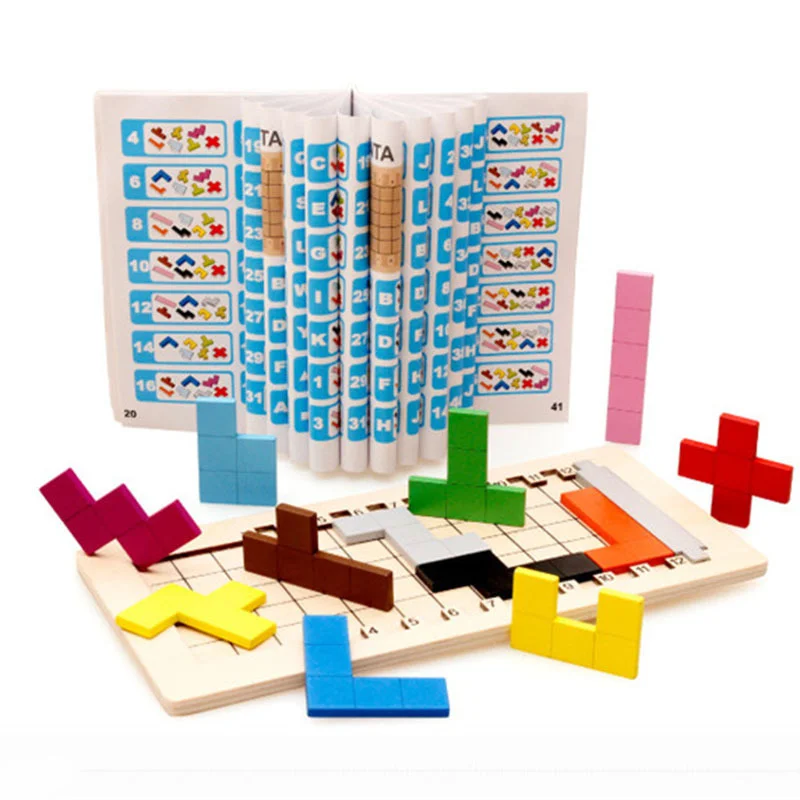 3D Flat Tetris Wooden Jigsaw Puzzle - the Mystery of Blocks Children's Educational Building Toy for Intellectual Development