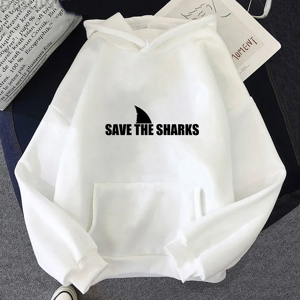 

Save The Sharks Oversized Sweatshirts Men's and Women's Hoodies Harajuku Warm Pullovers Korean Style Long Sleeve Slight Strech