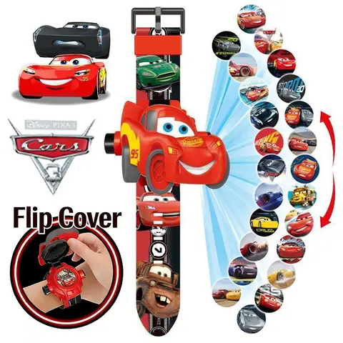 Disney Cars Lightning Mcqueen Wrist Watch 3D Projection Watch 24Pictures 3D Projection Children Toy Student Digital Watch Gift