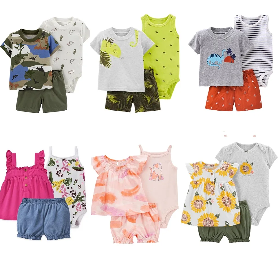 0-24Months Baby Girl Boy Clothes Set 2024 Summer Bebe T-shirt+Bodysuit+Shorts 3Pieces Suits New borns Infant Outfit