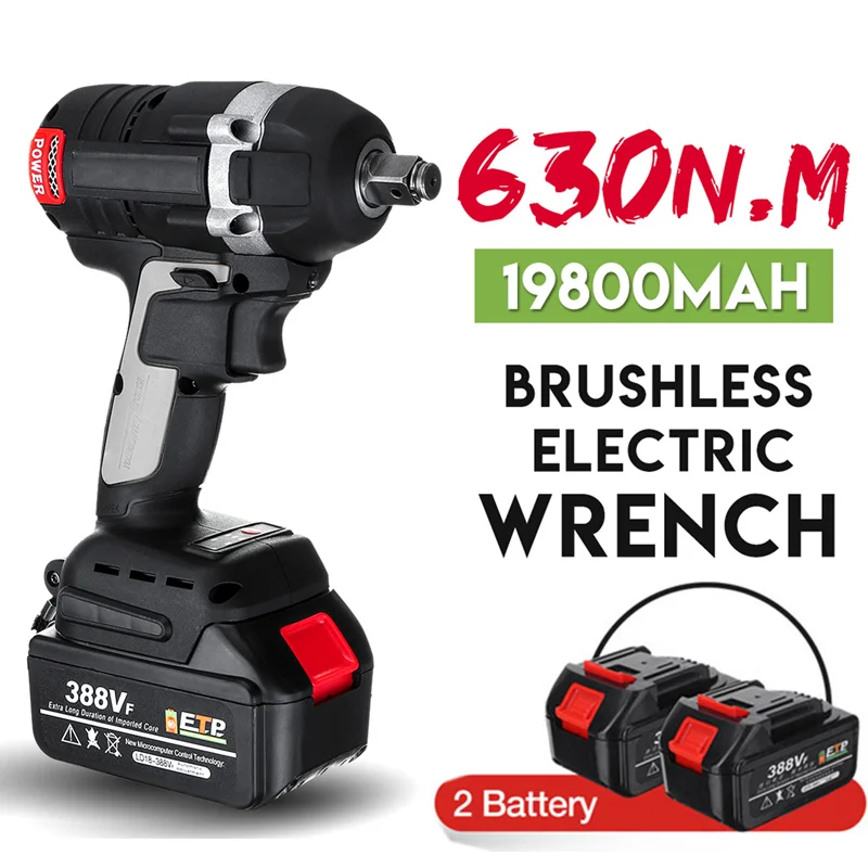 

388vf Brushless Cordless Electric Impact Wrench Power Tool For Home 19800Amh Li Battery For Makita 18V Battery