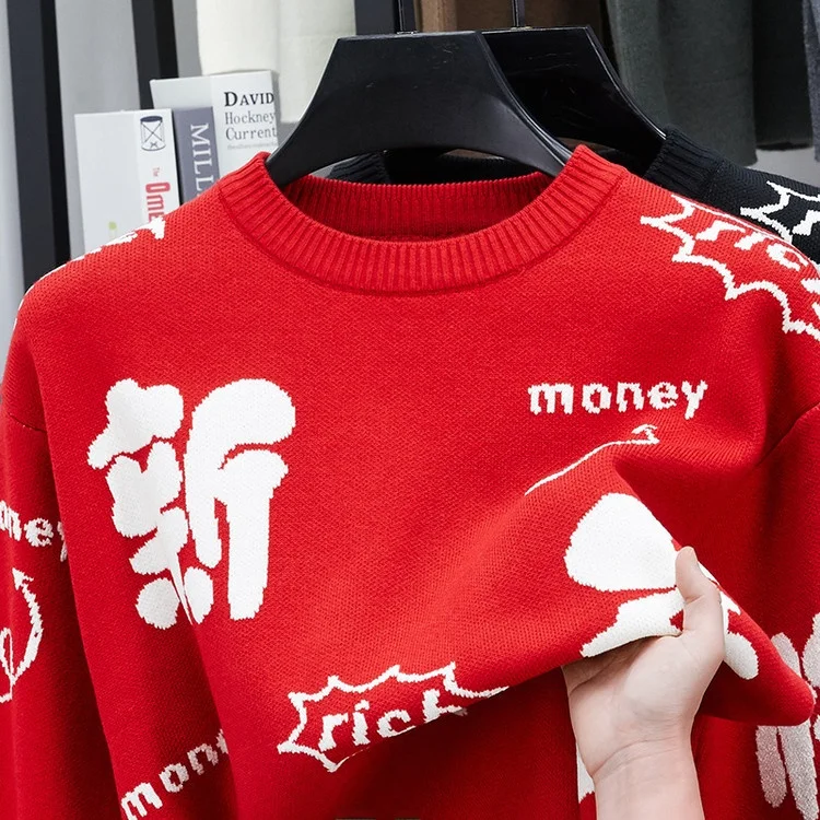 

Thiened Double Layer Collar Sweater Men's Knitted Fce Lined Casual Hoodie Fake Two-Piece Sle round Ne Long Sve Top