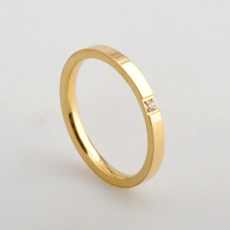 High End Pvd Single Zircon Thin Rings For Women Stainless Steel Ring Cocktail Reception Ring Jewelry Wholesale