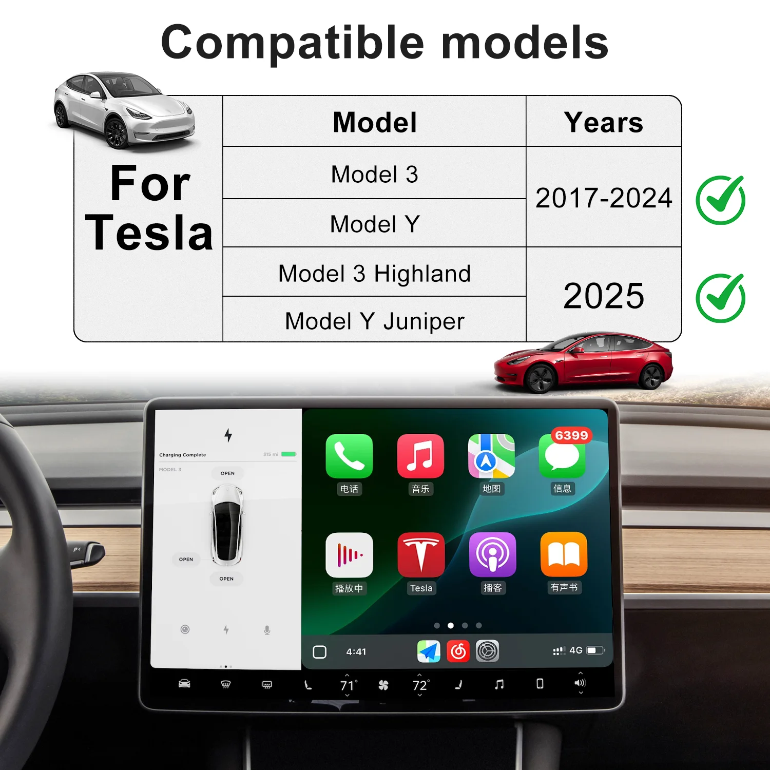 Autommi 2025 Wireless CarPlay Android Auto For Tesla Model 3 Model Y With Multimedia Accessory Support Camera CarPlay Module
