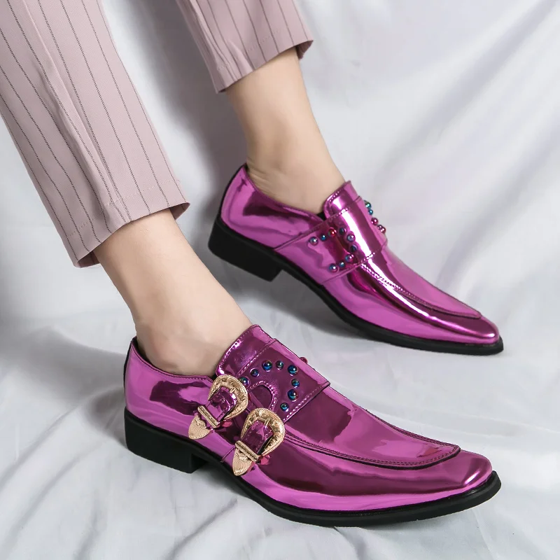 2023 Fashion Purple Dress Shoes for Men Women Wedding Shoes Pointed Toe Shiny Rhinestones Luxury Shoes Men Urban Shoes Footwear