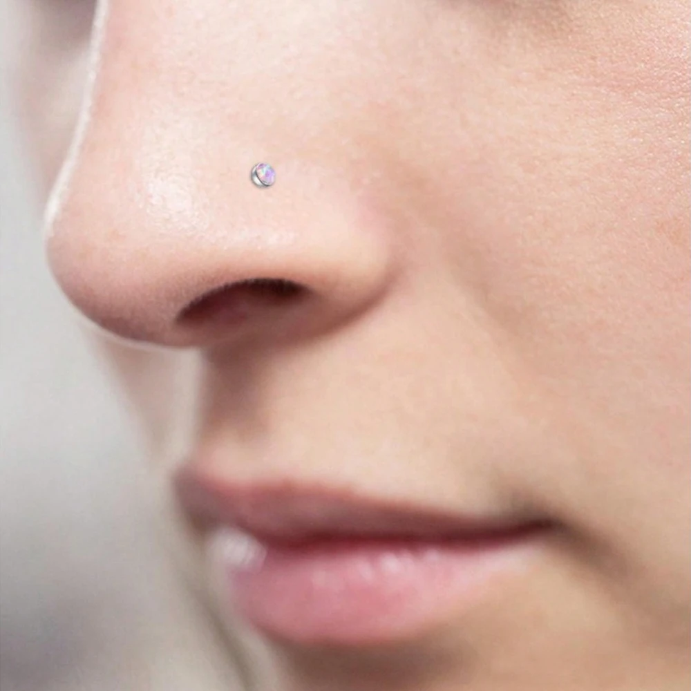 6Pcs Pink Nose Studs Nose Rings 20G L Corkscrew Bone Nose Ring Stud Stainless Steel Nose Screw Studs Nostril Piercing Jewelry