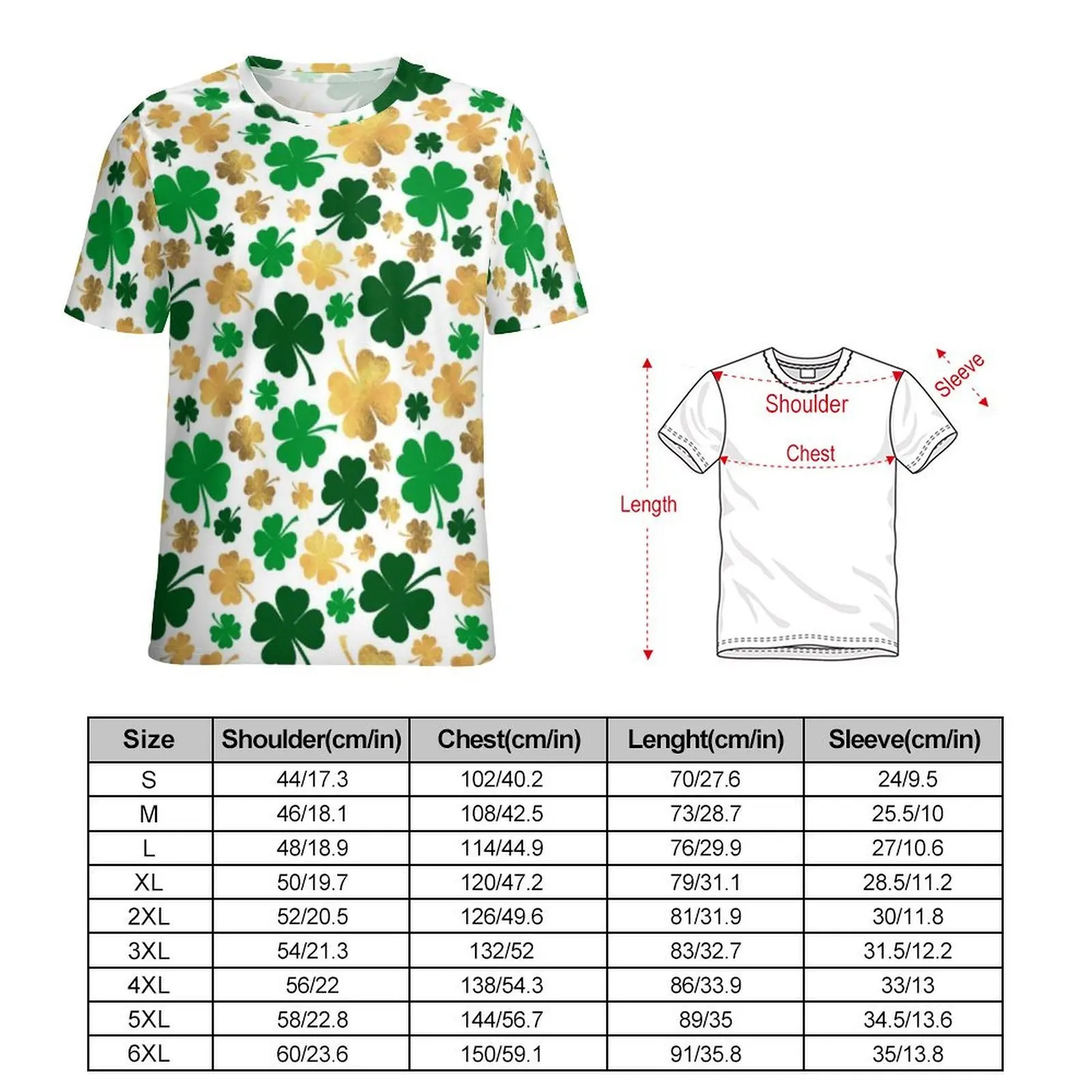 St Patrick's Day T-Shirt For Men Lucky Gold Green Four Leaf Clover Shamrock O Neck T Shirts Summer Vintage Street Oversize Tees