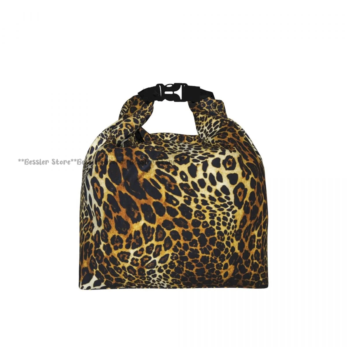 Roll-Top Insulated Lunch Bag Leopard Skin Background Thermal Bento Box Bag Portable Cooler Bag for Picnic
