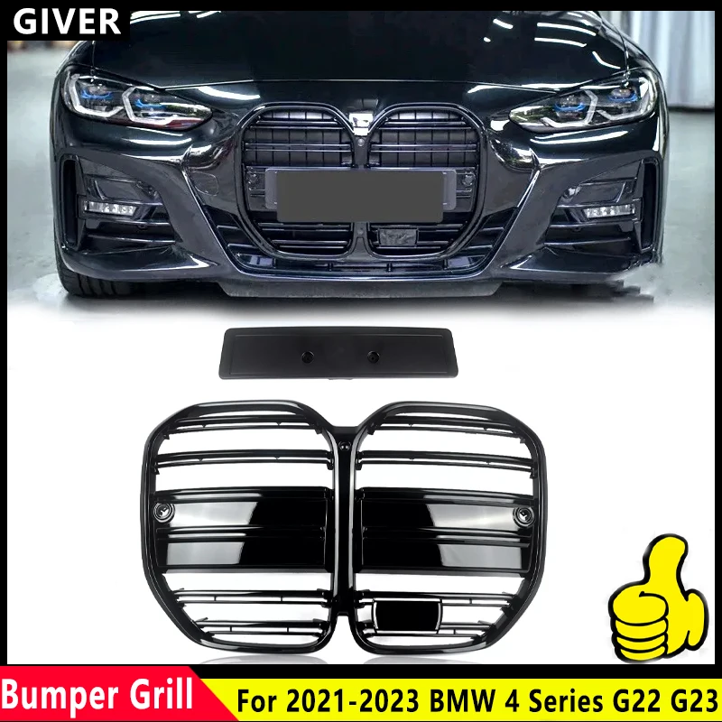 

For 2021-2023 BMW 4 Series G22 G23 430i ABS material Gloss Black Front Bumper Grille Grill car Accessories