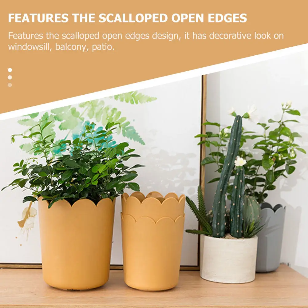 10Sets Rose Flowerpots Plastic Stackable Planters Scalloped Edges Breathable Nursery Plant Containers Indoor Garden Balcony