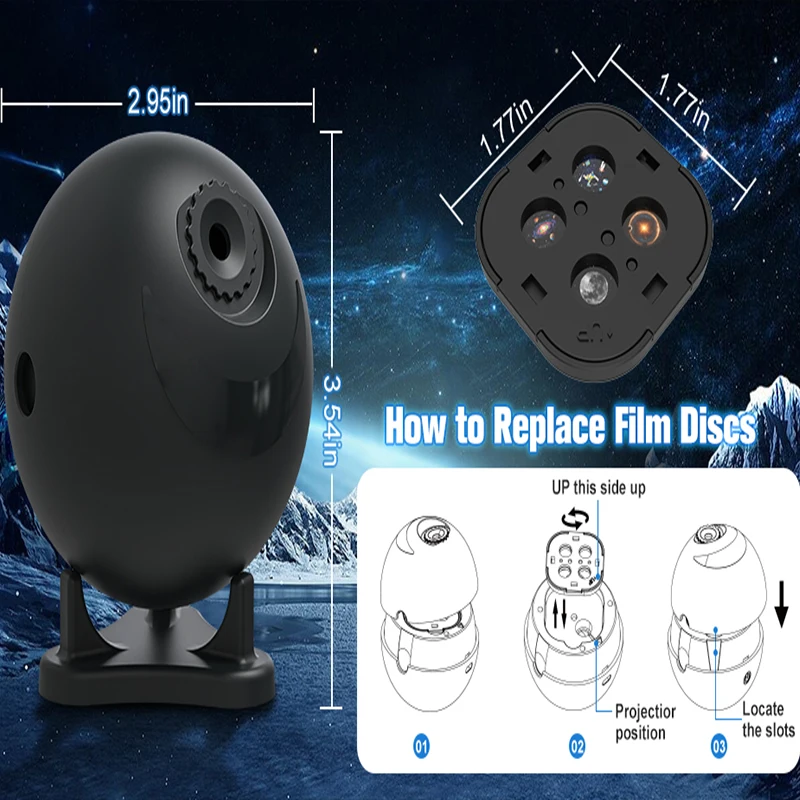Galaxy Star Projector Night Light, 12 Film Discs, Ultra HD Projection, Whisper-Quiet, USB Powered, Auto Shut-Off