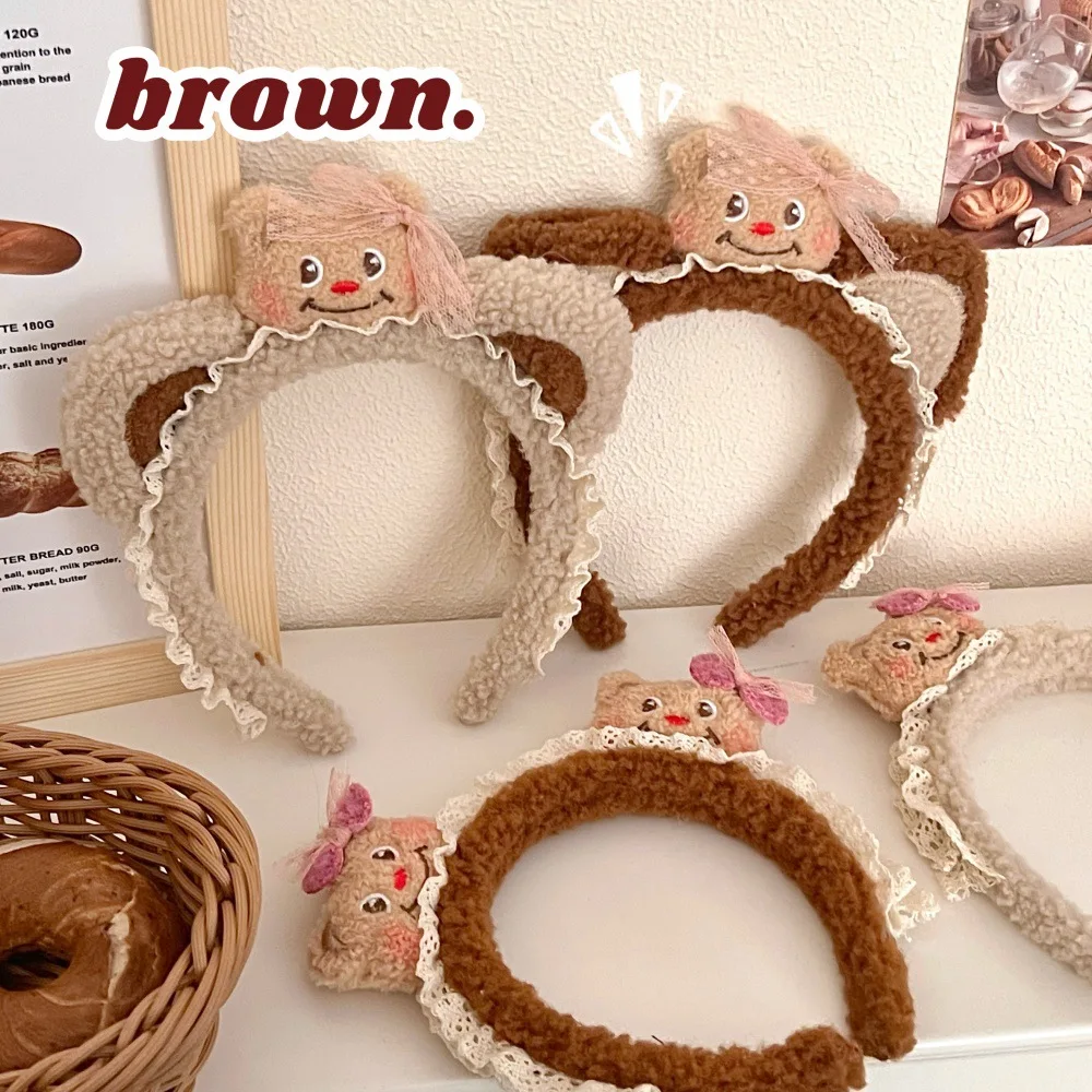 Kawaii Plush Cartoon Bear Headband Women Cute Furry Face Wash Hairband Girl Hair Accessories Head Hoop Makeup Hair Accessories