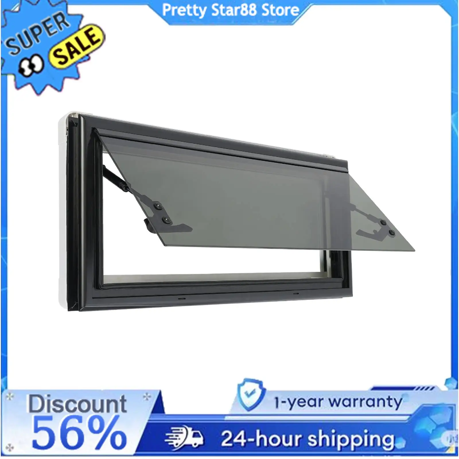 RV-Außenfenster, 700 x 300 mm, RV-gehärtetes nach außen gebogenes Fenster mit Fenster, Sonnenschutz, RV-Außenfenster, RV, Wohnwagen, Wohnmobil, Fenster