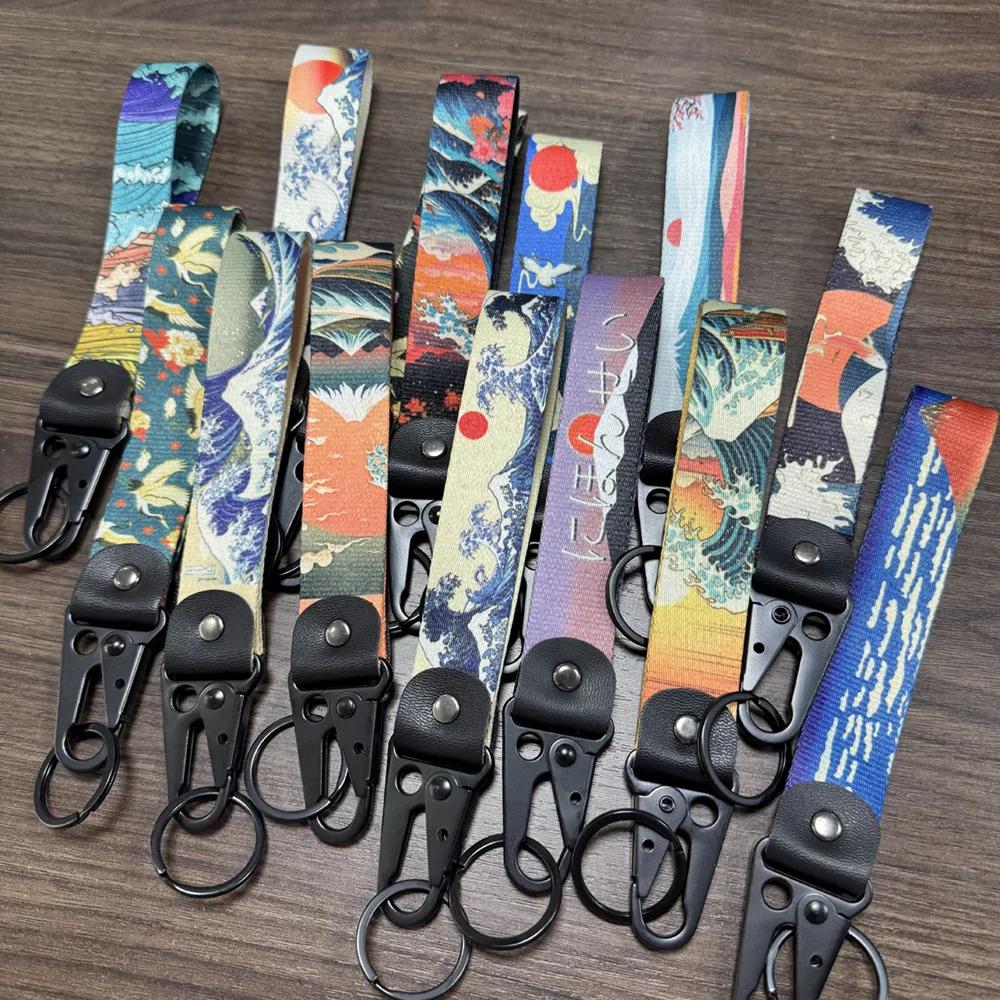 1PC Japanese Oil Painting Keychain Eagle Beak Key Tag for Motorcycles Cars Holder Hang Rope Key Ring Fashion for Friends Gifts