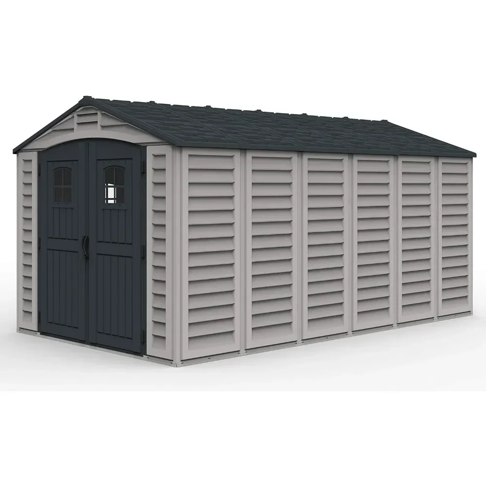 PVC Resin Shacks and Small Houses, Outdoor Shacks with Flooring, Light Gray and Dark Gray, 15x8