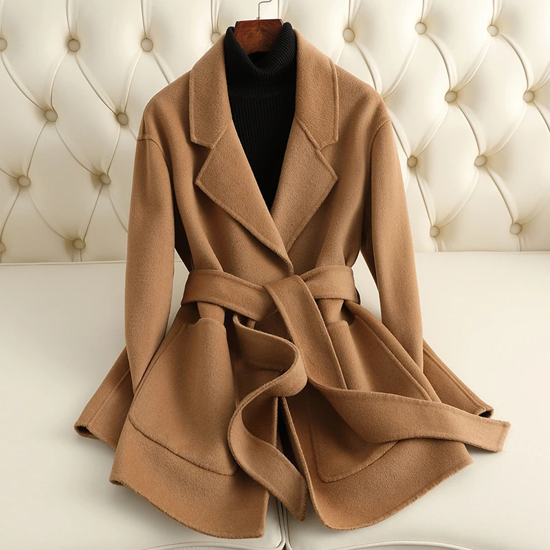 Double-sided Cashmere Coat Female Short Slim Women's Woolen Coats New Autumn Winter 100% Wool Thick Outwear Suit Collar Outwear