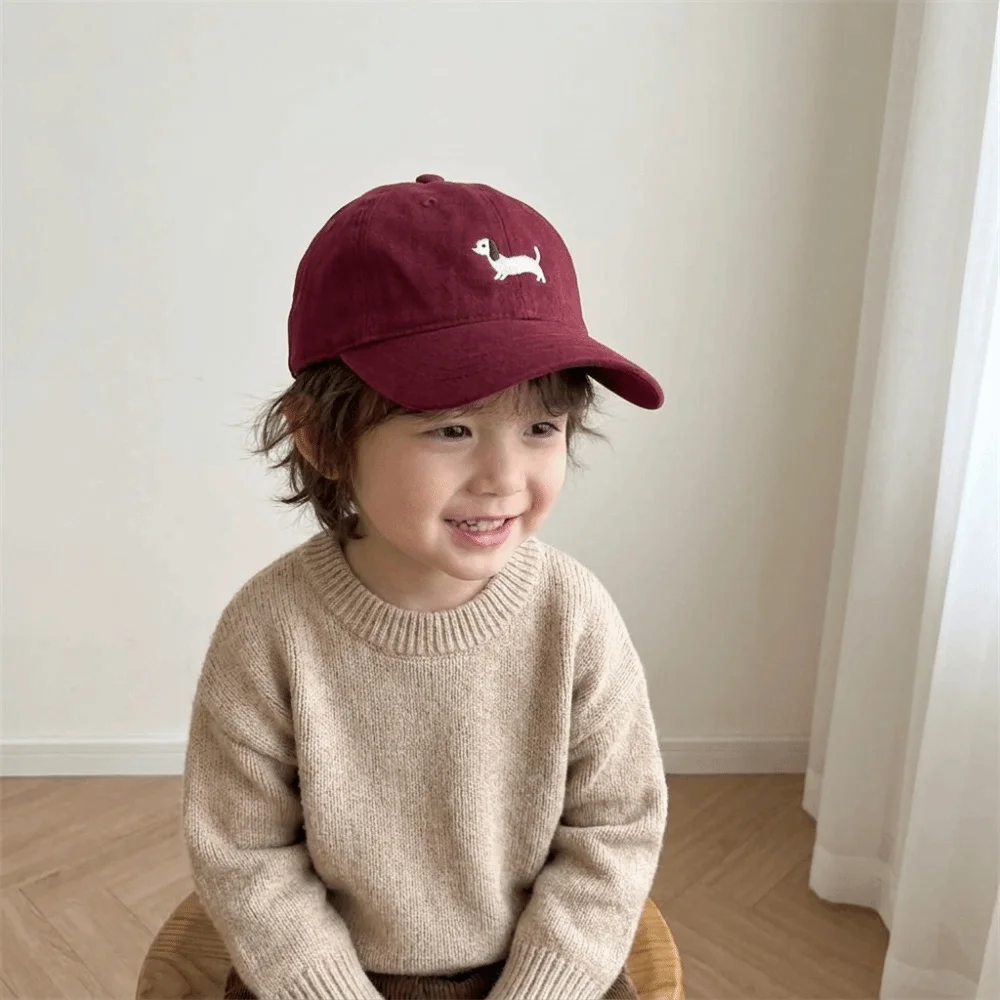 

Versatile Solid Color Baby Baseball Cap Korean Style Cartoon Animal Sun Hat Sunscreen Embroidery Children Peaked Cap Outdoor