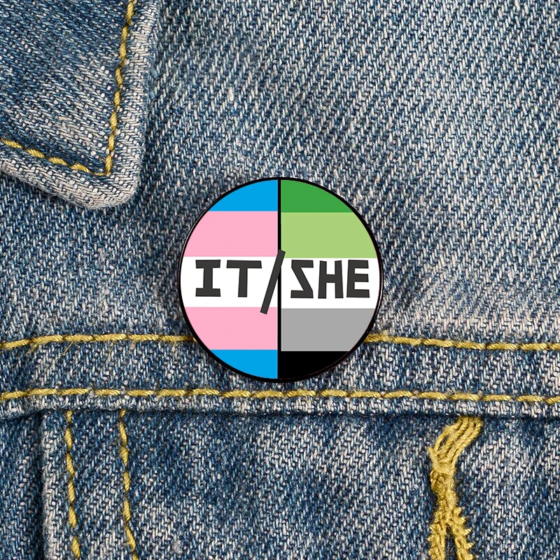 Pronouns It He Nonbinary Bi Pin Custom Funny vintage Brooches Shirt Lapel teacher Bag Badge Cartoon pins for Lover Girl Friends