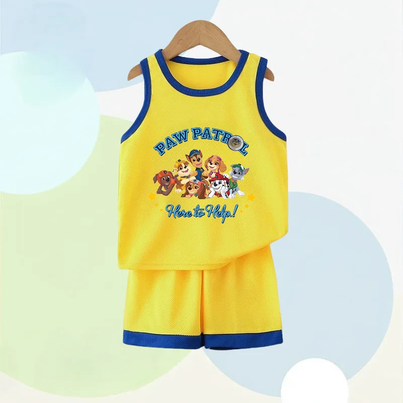 PAW Patrol Boys Basketball Clothes Sets Summer Kids Casual Vest and Shorts Two Piece Suit Breathable Comfy Mesh Child Outfits