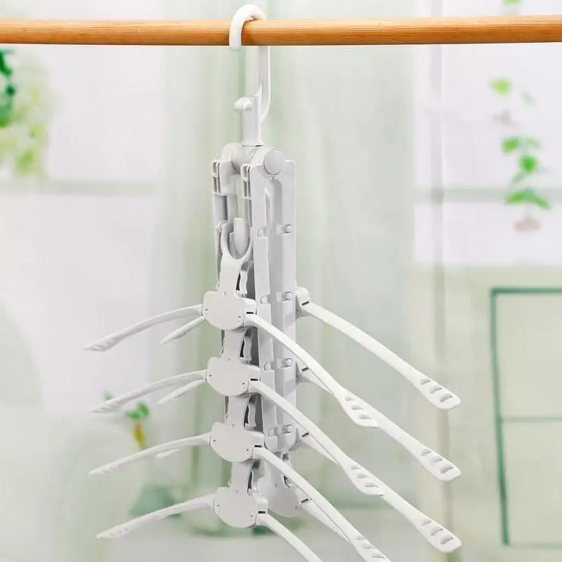 New Multifunctional Retractable Hanger Rack Folding Plastic Clothes Hanger Closet Clothing Storage Rack Drying Rack Color Random