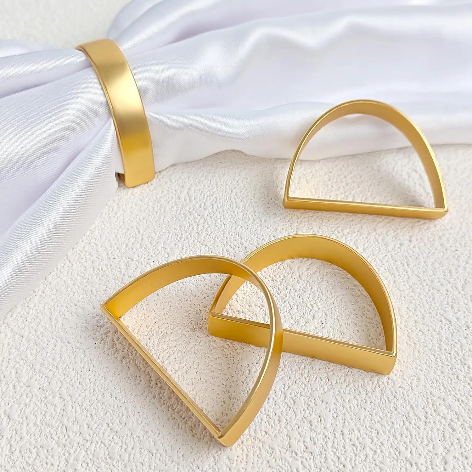 Gold Napkin Rings Set of 16, D-Shaped Stainless Steel Napkin Rings for Fall Thanksgiving, Christmas, Easter, Dinner Table Decor,