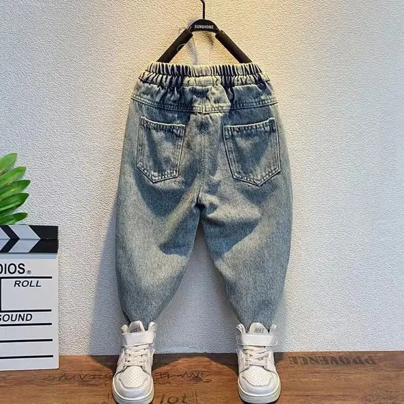 1-11 Years Boys Hole Jeans Kids Loose Elastic Waist Denim Pants for Boys Letter Harem Trousers Toddler Baby Pant 4 5 6 7 8 9 10