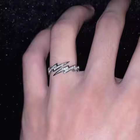 New Hip Hop Silver Color Lightning Open Rings For Women Men Trendy Irregular EKG Index Finger Ring Personality Jewelry Gift