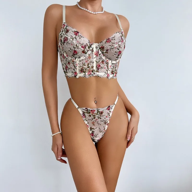 

Toucheart кружево с вышивкой и цветочным принтом, сексуальная сетка, интересные сломанные цветы, нижнее белье, трусики, тонкий женский сексуальный комплект с открытой спиной и высокой талией