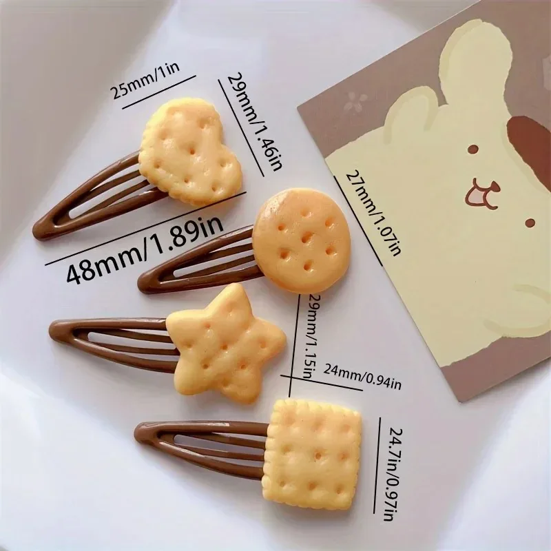 8pcs/Set Adorable Biscuit Theme Hair Clips for Women And Girls Funny Simulation Daily Hairpins Set image 6