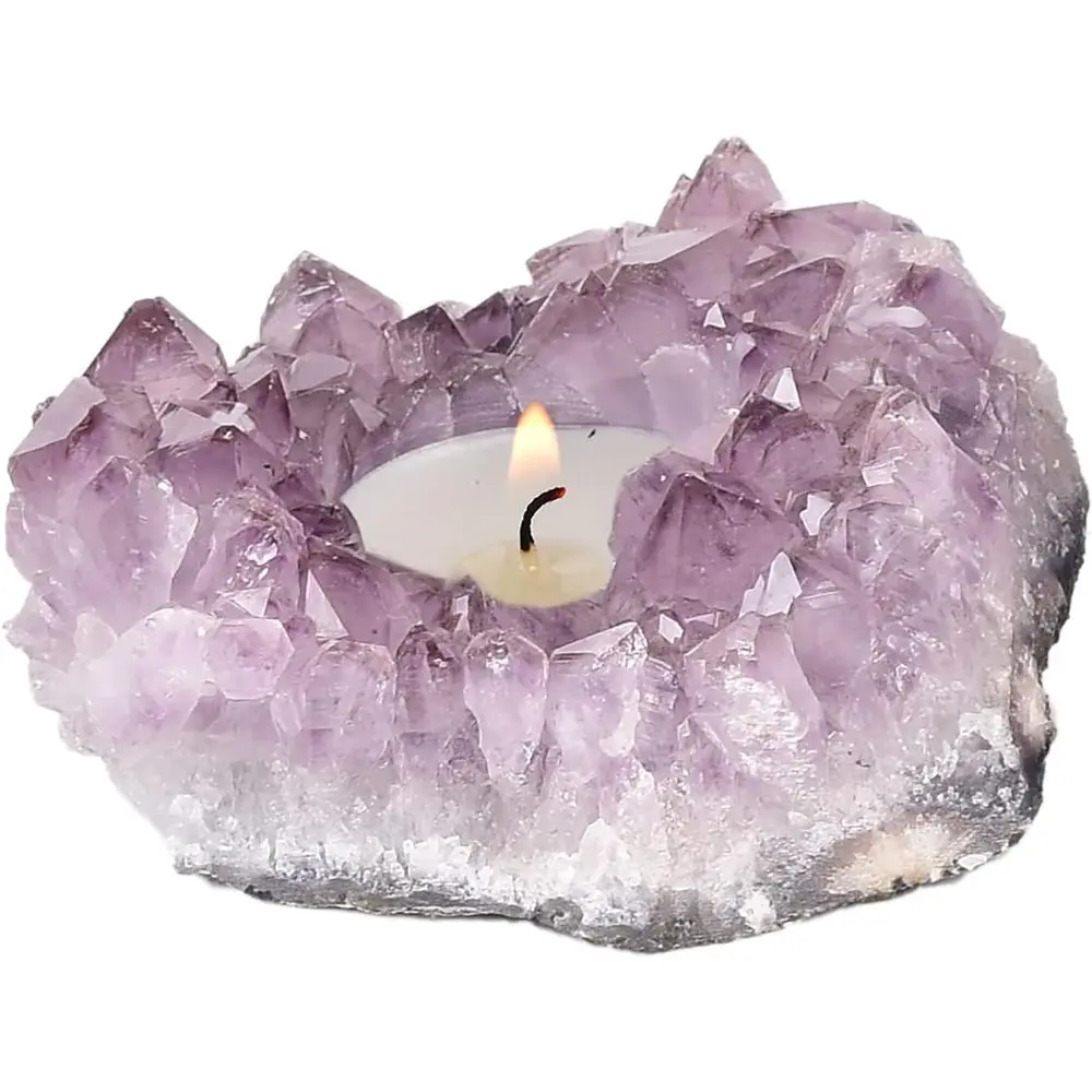 

Подсвечник из натурального аметиста, подставка для свечей, держатель для чайных свечей, декор для дома, 4,5 дюйма