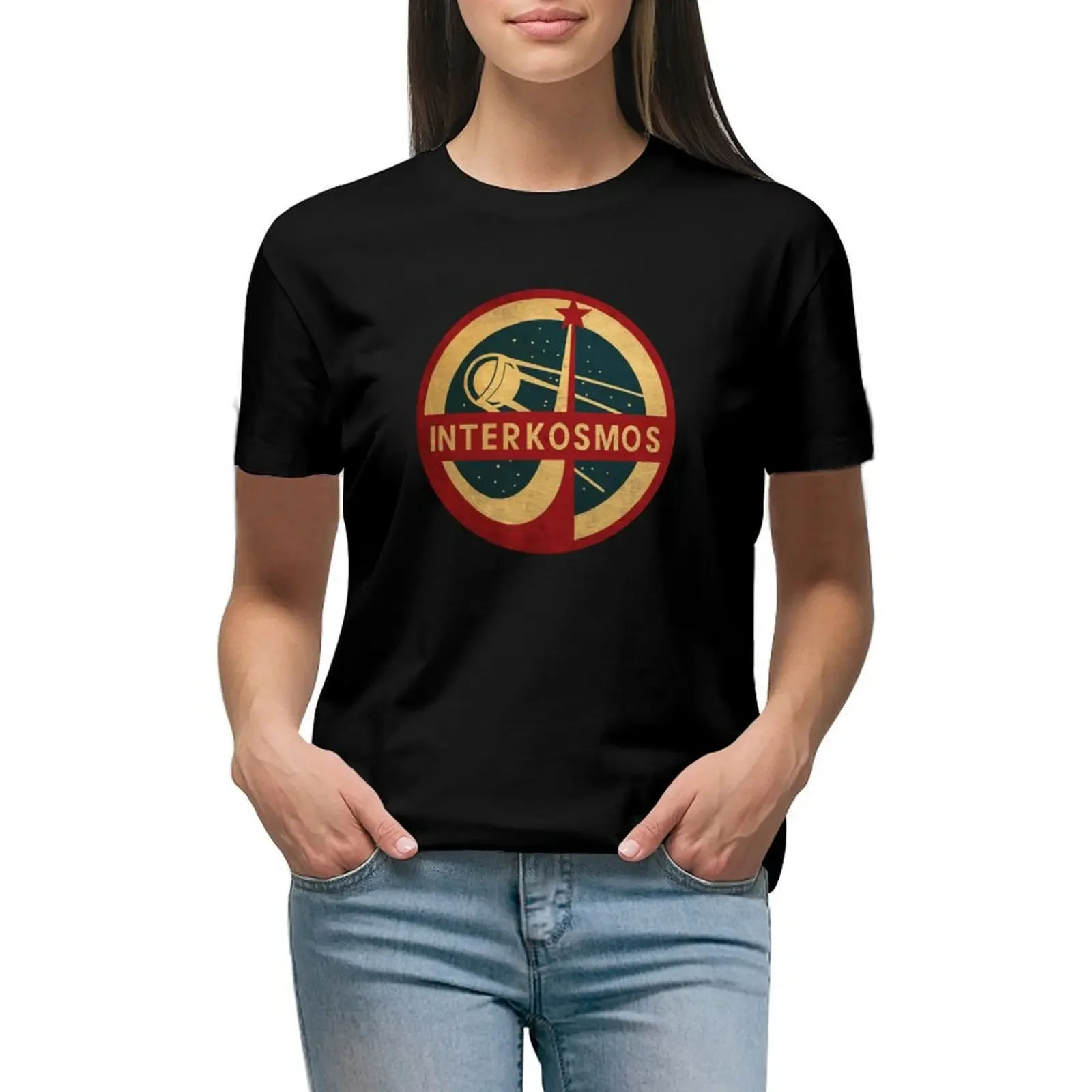 Vintage Interkosmos space program Sputnik Satellite T-Shirt korean fashion customs design your own workout t shirts for Women